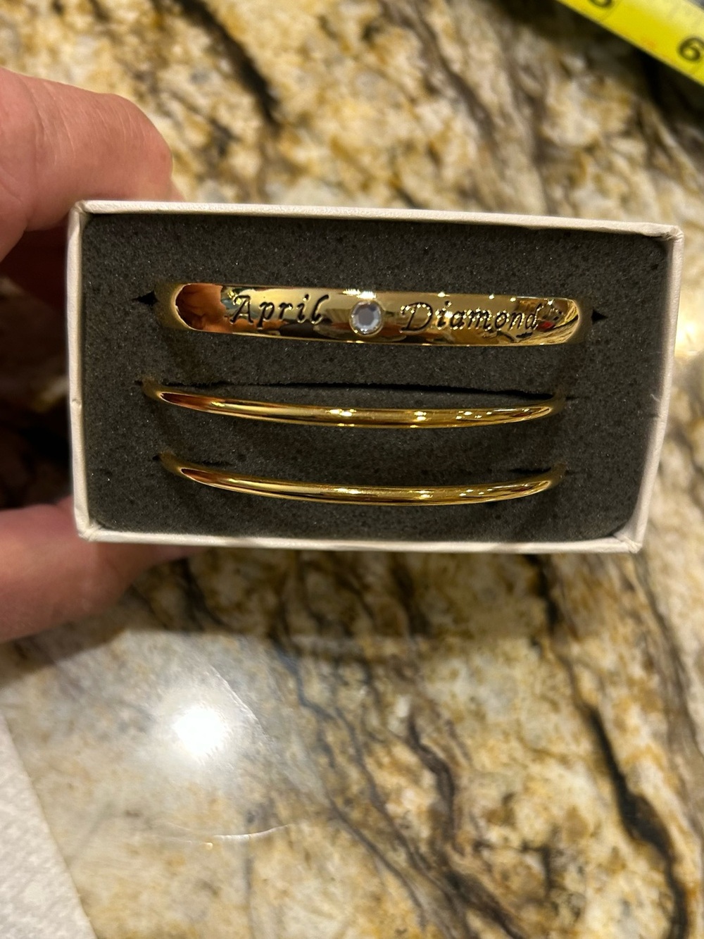 Anne Klein II Gold-Tone "April Diamond" Engraved Bangle Set